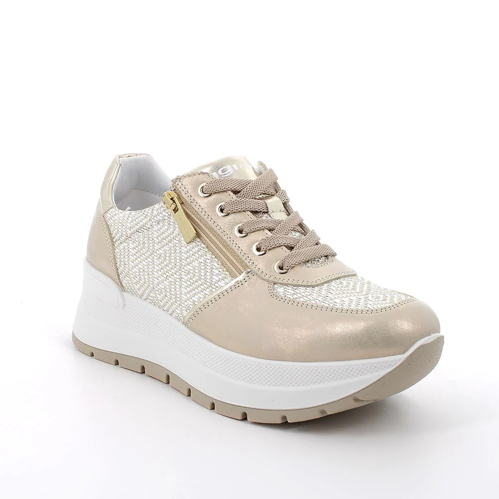 Igi&co Sneakers platform con lacci e chiusura zip in pelle - platino - immagine 2