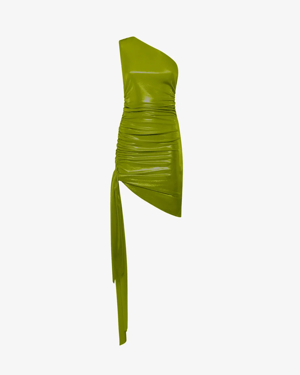 Abito mini monospalla in jersey metallizzato - immagine 5